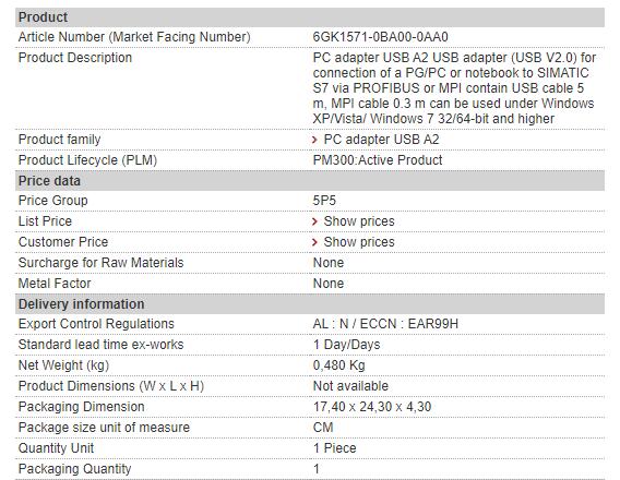 6GK1571-0BA00-0AA0 6GK1 571-0BA00-0AA0 Siemens USB Cable