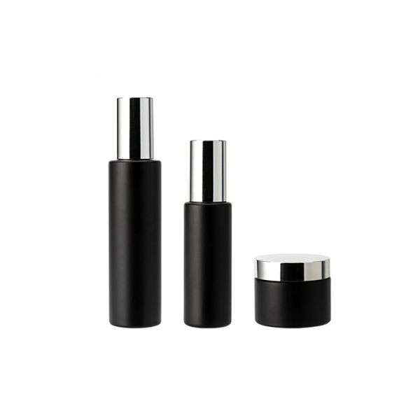 Buy Round Matte Frosted 50ml Black Glass Cosmetic Bottles at wholesale prices