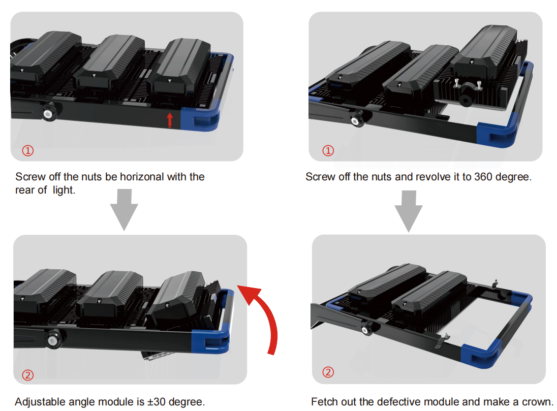 250-1250W Adjustable IP66 5years Wattanty LED High Mast Light With Overheat Protection For Sport Fiedl Stadium