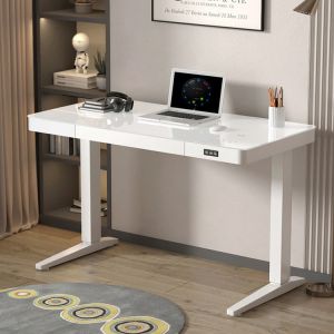 Colored Frame Adjustable Height Desk Custom White Marbling Wooden Electric Sit