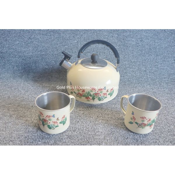 Buy Customized Decal Stainless Steel Tea Kettle Yellow Coating For Gas Induction Cookers at wholesale prices