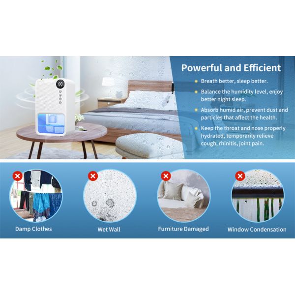 Smart Mini Dehumidifier with 1100ml Water Tank and 7 Colorful Lights For Home Comfort