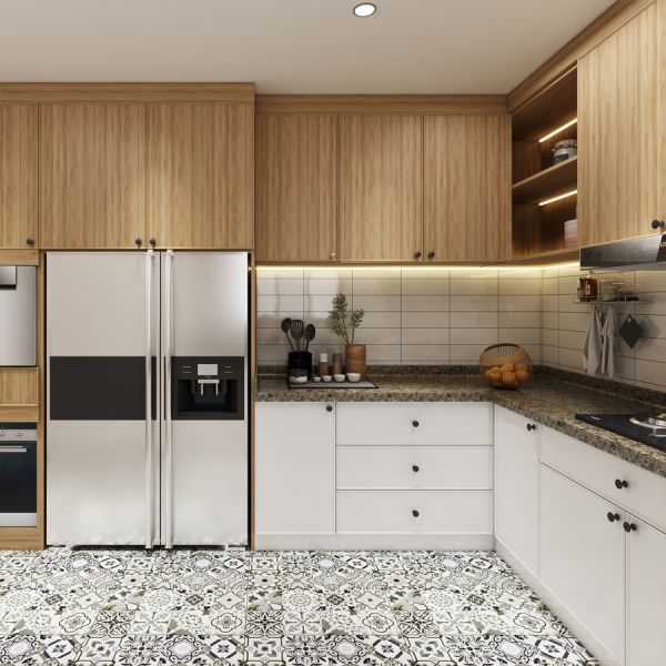 Customized Veneer Color Modern Design Modular Solid Wood Kitchen Cabinets Accessories