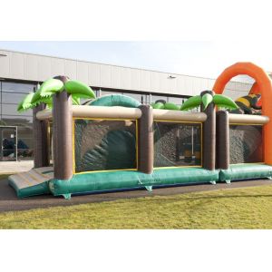 35m Jungle Obstacle Course Theme Inflatable Floating Obstacle Course With Flame