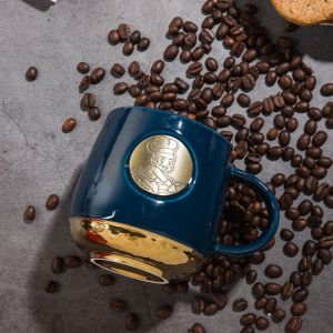 420ml Creative Ceramic Coffee Cups With Copper Fish Scale Pattern