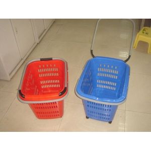 Quality Folding Virgin Plastic Rolling Hand Basket With Wheels / Recycle Shopping Basket for sale