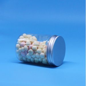 Empty PET Food Grade Cylinder Round Food Candy Transparent Jar Screw Flat Lids
