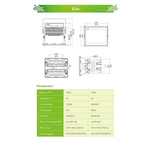 IP66 Waterproof Super High Power 1000W Led Flood Light Outdoor