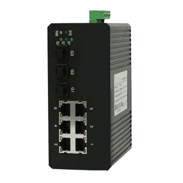 6 Port Managed Industrial Ethernet Switch with 3 1000Base-X SFP ports and 6 10