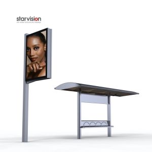 No Rusted L4200mm Transit Bus Shelters With Pole Mounted Advertising Light Box