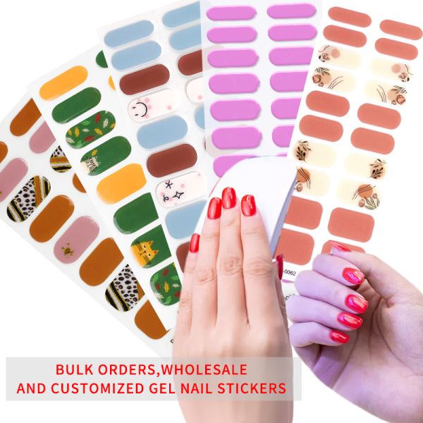 OEM ODM Nail Paint Solid Color Strips with Designs Custom Semi Cured Gel Polish Wraps