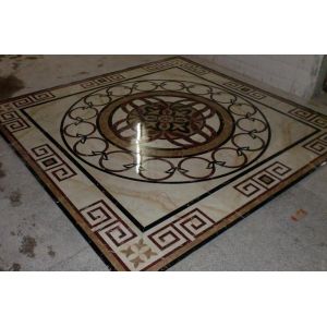 Parquet, natural stone parquet, engineered stone water jet medallion