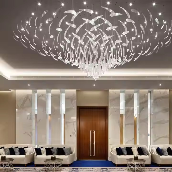 Nordic Style Custom Hotel Lobby Villa Banquet Hall LED Crystal Chandelier Pendant Light Stainless Steel Glass Luxury For Room
