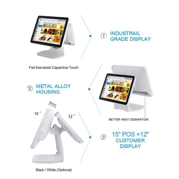 White Color Restaurant Point Of Sale Systems , 12 Inch Display Point Of Sale Systems For Restaurants
