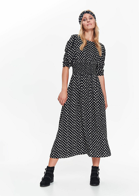 Women Elegant Short Sleeve Polka Dot Casual Maxi Dresses With 100% Viscose