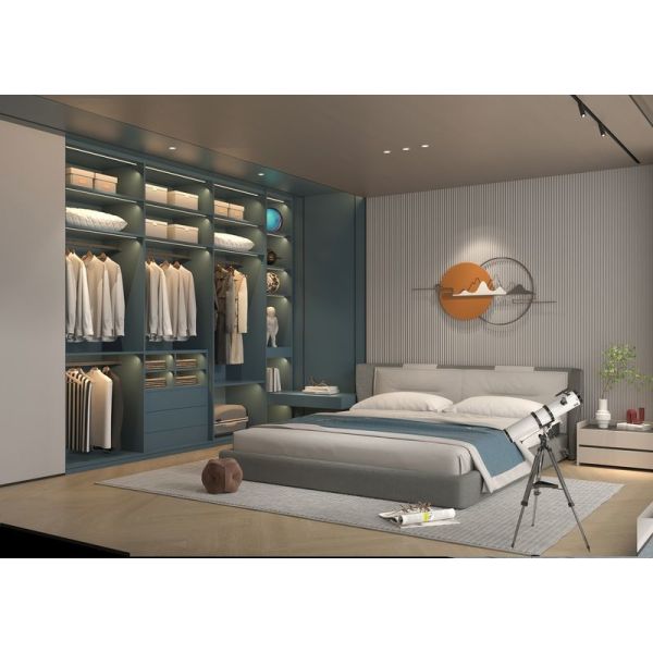 New Chinese Style Blue Grey Stainless Steel Wardrobe With Multiple Storage Solution