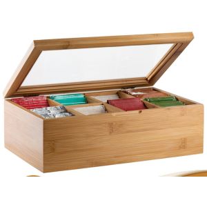 Multifunction Bamboo Tea Storage Box 8 Adjustable Chest Compartments