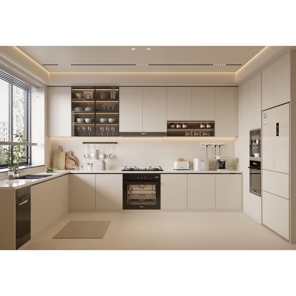 Modern Design White Color And Wood Kitchen Cabinets