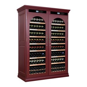 China Burgundy Wood Dual-Zone Kitchen Wine Cooler with Smart Digital Control Panel on sale
