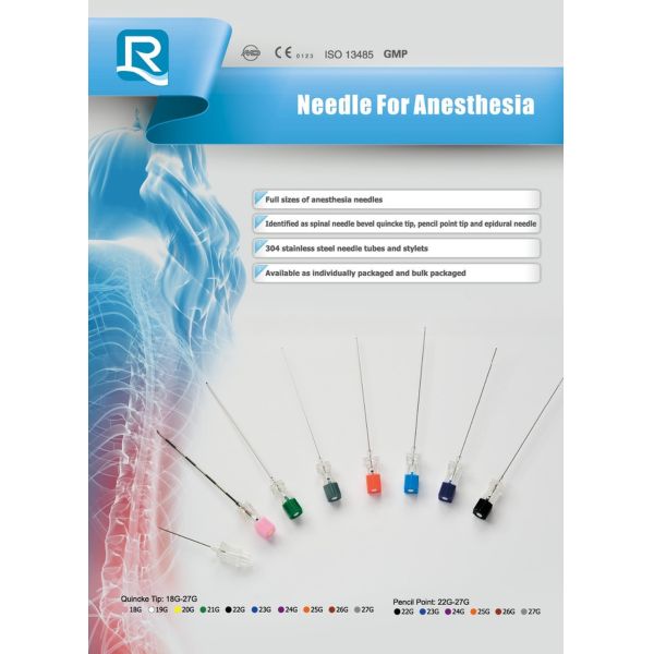 Disposable Spinal Needle with Quincke and Pencil Point Tip Hub Color Coated