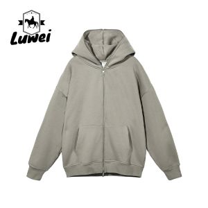Zip Plain Street Wear Hoodie Men Slim Heavyweight Cotton Sweatshirt
