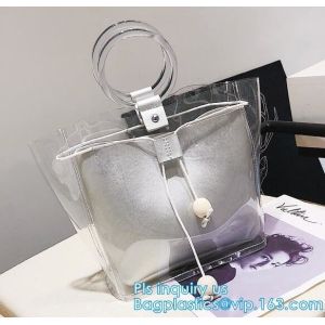 PVC transparent shopping bag, Zipper PVC Vinyl Tote Shopping Bag, PVC shopping