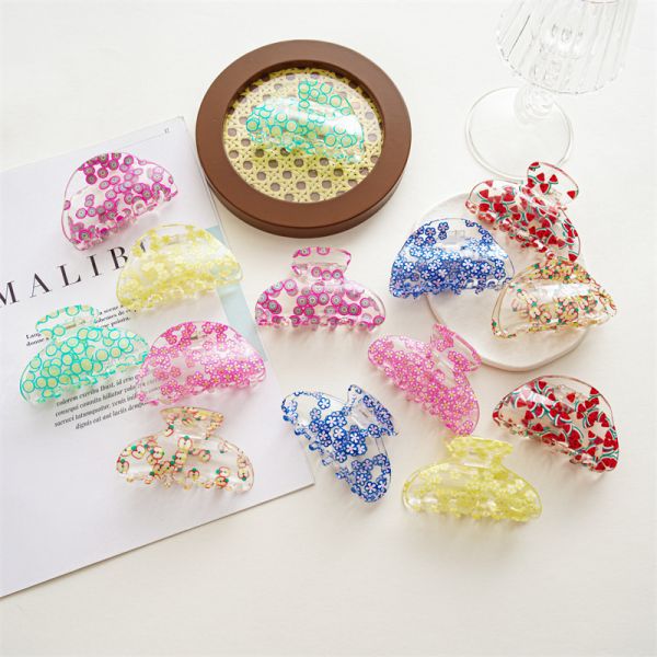 Acrylic clip transparent fruit flower series hair clip women's hairpin shark clip hair card ornaments