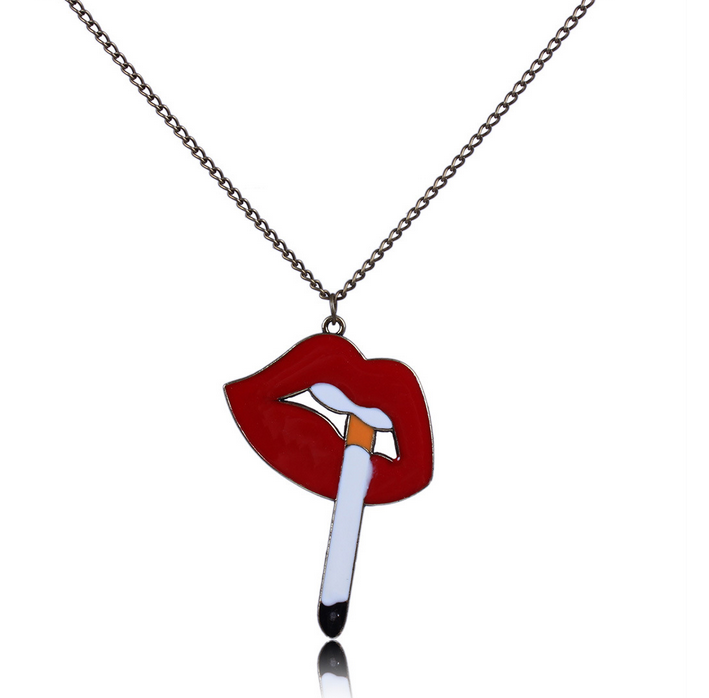 Diao smoke sexy lips diamond chain necklace bronze lipstick