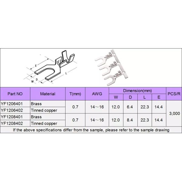8.4mm Y Type Copper Tin Plated Wire Crimp Connectors