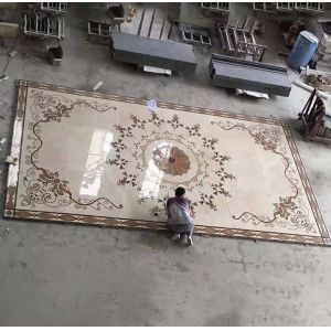 Parquet, natural stone parquet, engineered stone water jet medallion