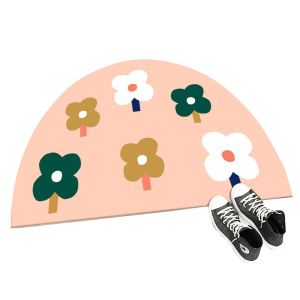 Cartoon Flower Polyester Fiber Floor Carpet Rug Half Circular