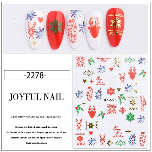 Cartoon Nail Enhancement Stickers with Multicolor Rabbit Bells and Santa Claus Design