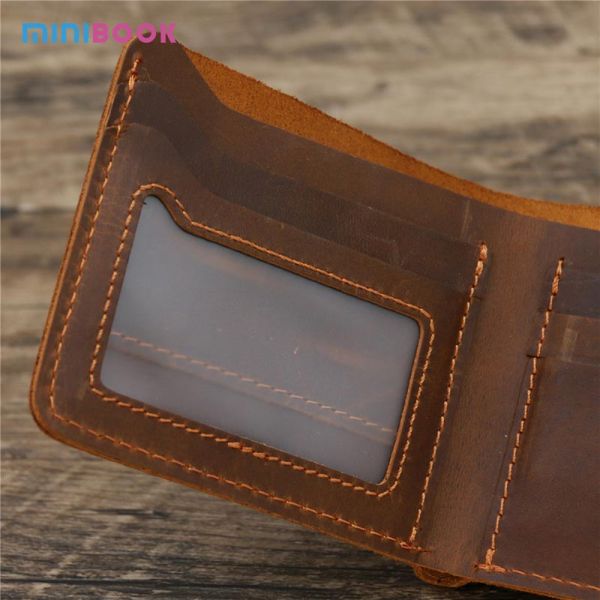 GENUINE LEATHER Vintage Style Card Holder Clip Wallet with Multi Function Minibook