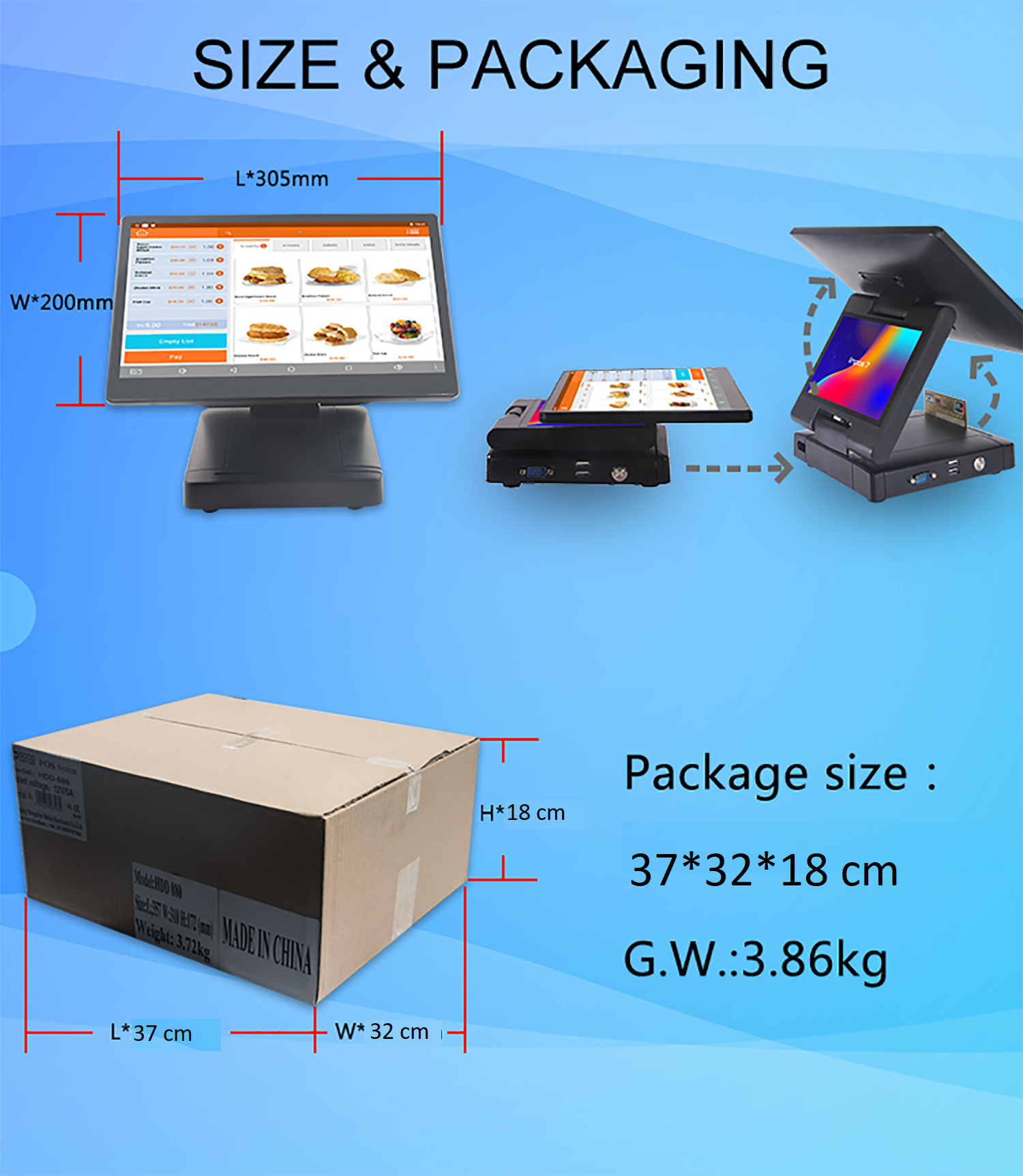 Retail Cashier Payment POS Machine with Dual Touch Screens in Stores and Cofa Shops