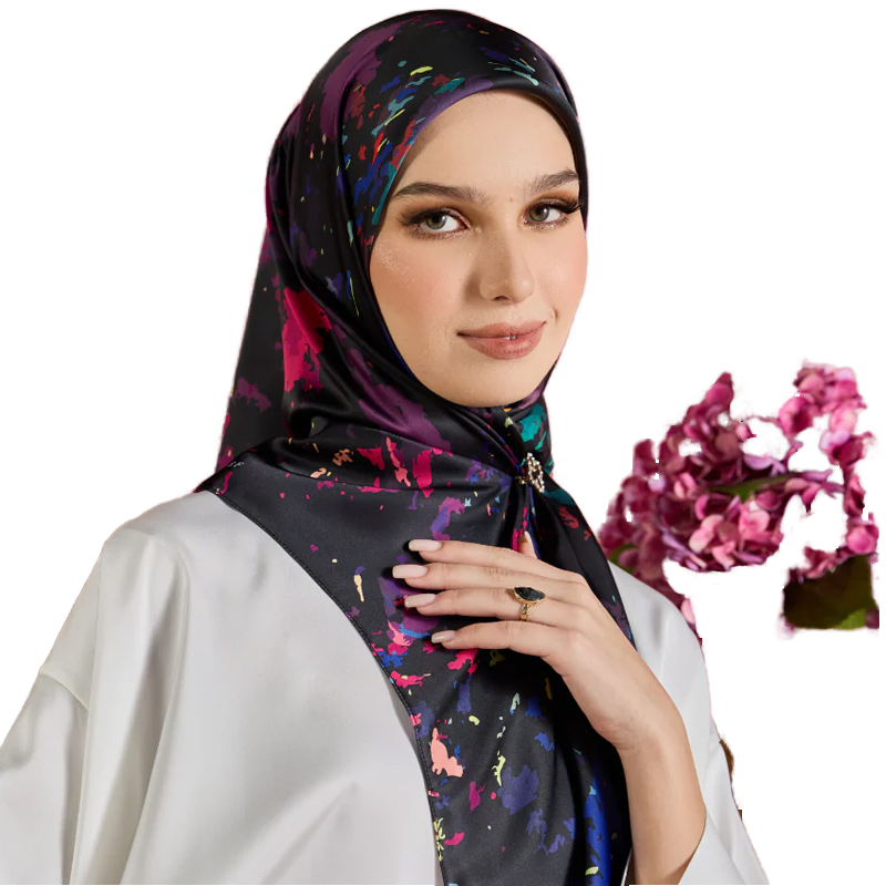 Wholesale Customized Elastic Satin Baby Seam Scarf Shawl Autumn Muslim Square Style with Logo Packing