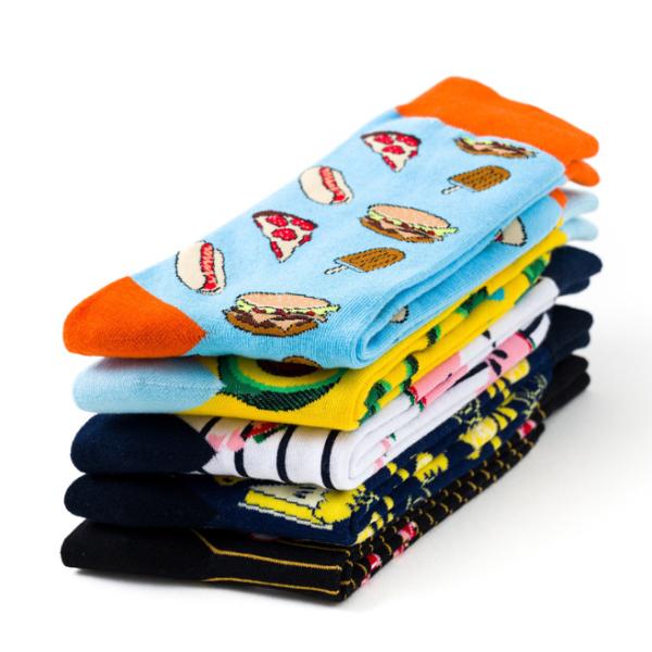Trendy Men's Stylish gourmet burger pizza cartoon cotton socks creative personality socks