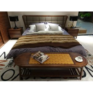 2017 New design of  Fabric Upholstered headboard Bed by Walnut wood frame for Fashion Apartment  bedroom furniture use