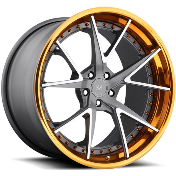 Matt Grey Face 3PC Forged Rims Golden Polished Lip 21x9.0 And 21x12