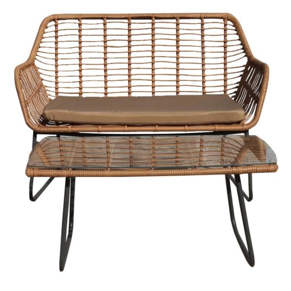 Garden Rattan Dining Table And Chairs Steel PE Rattan Woven Coffee Table Chair Sofa