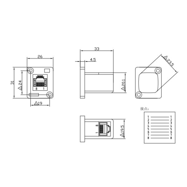 Female To Female RJ45 Modular Connector With 3mm Screw Hole