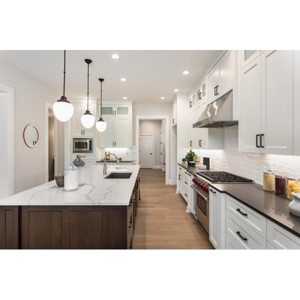 E1 Particleboard Home Modular Ready Made Cabinet Design with Quartz Stone Countertop