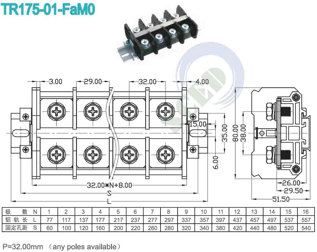 1-24 Poles Through Panel Terminal Blocks 2 To 24 Positions for and Durable