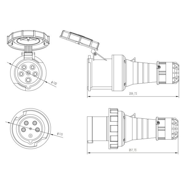 IP67 CEE Industrial Plug Socket Male Female Waterproof Coupler 5 Pin 63AMP IEC CEE Plug 63A 5p 6h IP67