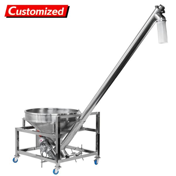 Custom-designed inclined stainless steel screw conveyor, automatic feeding system for transporting non-free-flowing powdered products such as flour,