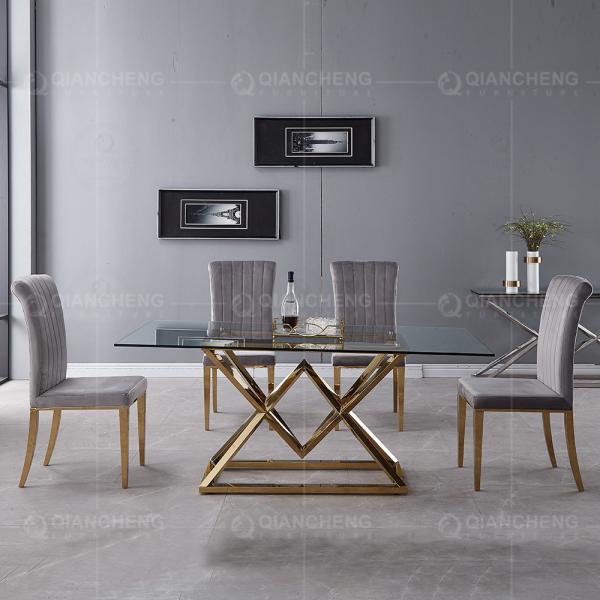 66kg 8 Seater Glass Dining Table With Steel Legs Rectangular Shape