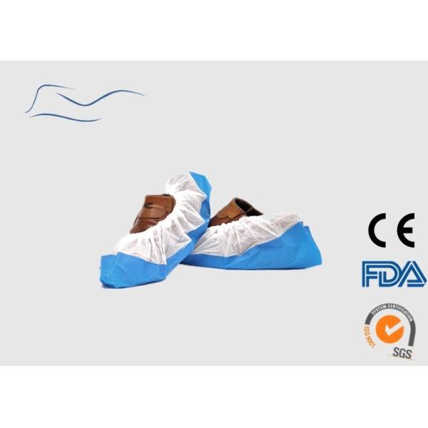 Buy PP / PE Disposable Shoe Protectors , White / Blue Water Resistant Shoe Covers at wholesale prices