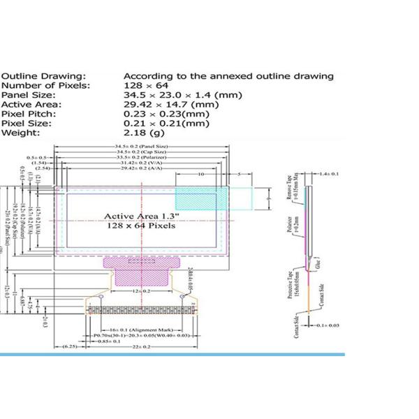 1.3 Inch PMOLED MODULE 128X64 Resolution 3/4-SPI I2C Interface Driving IC