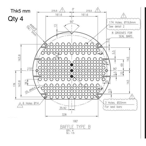 Duplex stainless steel A240 S32205 baffles and supports for pressure vessels