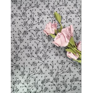 Fancy Tulle Flocked Lace Fabric Black Flower Embroidered Fabric