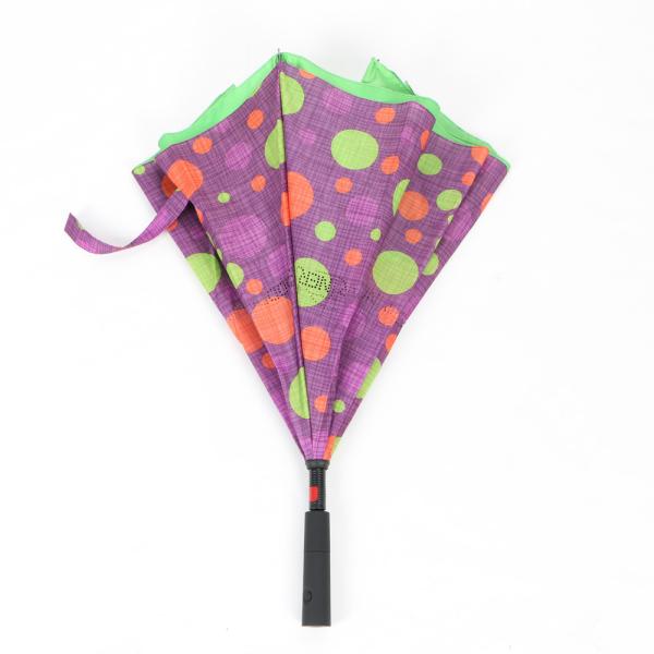 Buy Auto Open Reverse Inverted Umbrella With Torchlight LED Handle 190T Pongee Fabric at wholesale prices